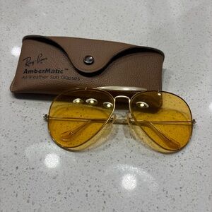 Vintage B&L Ray Ban USA Aviator 62mm Ambermatic Yellow All-Weather Sunglasses